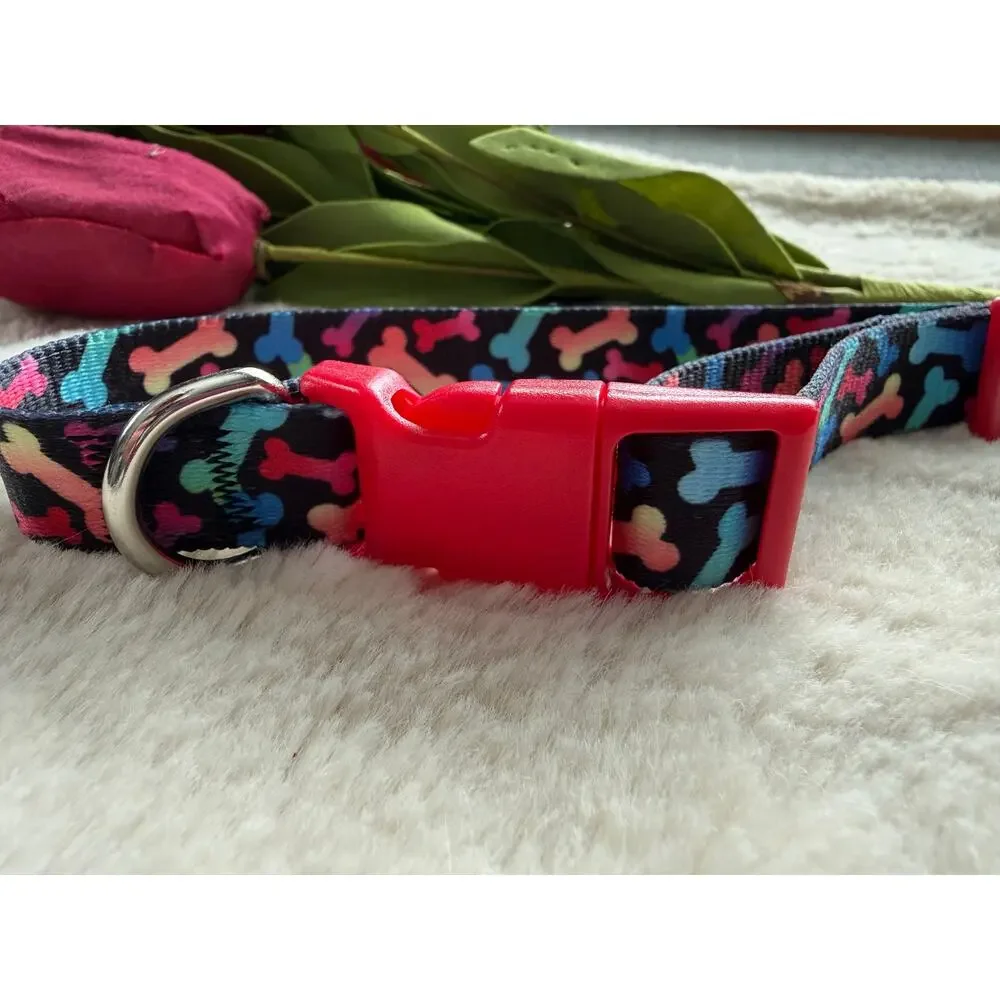 Dog Collar Adjustable Pink Dog Bones NEW